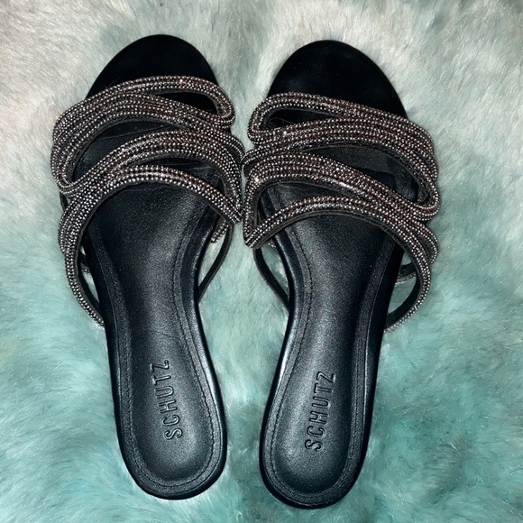 Rrhinestones leather Schutz flat slides sz 9. - Picture 4 of 7